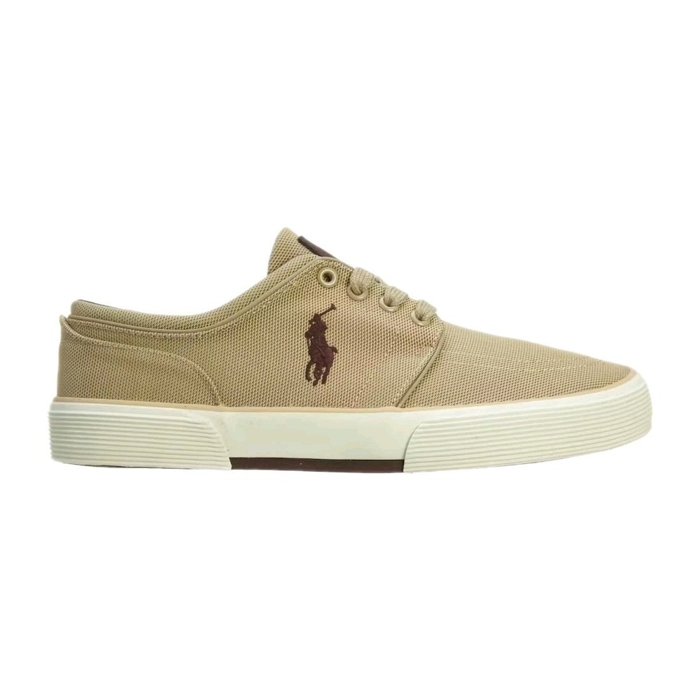 Polo Ralph Lauren Men's Faxon Low Canvas/Leather Sneaker Khaki Size 8D NEW!